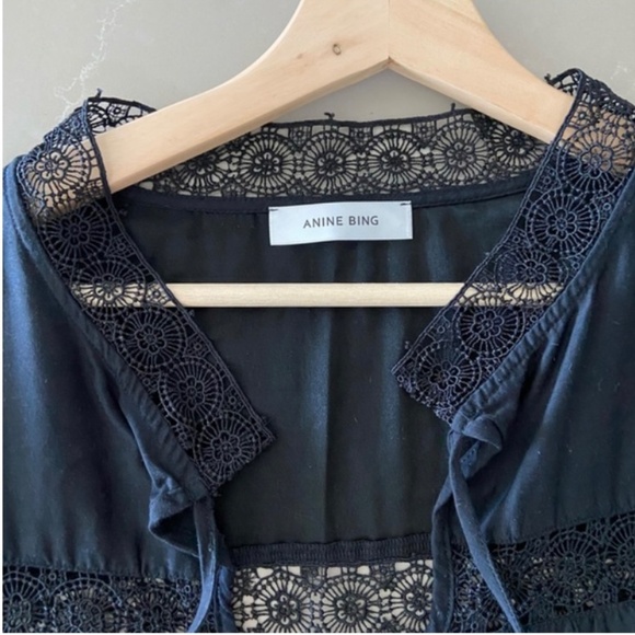 NWOT Anine Bing charming silk and lace inserts long sleeve blouse size large - Picture 7 of 8